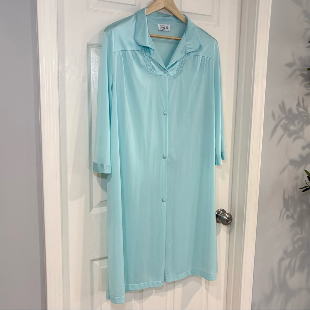 VTG Aqua Mint Blue Two-Piece Nylon Peignoir Nightgown & Robe Set Size M & L USA - Picture 10 of 17